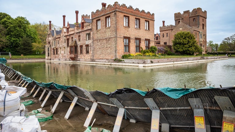 Moat repairs at Oxburgh Estate in Norfolk